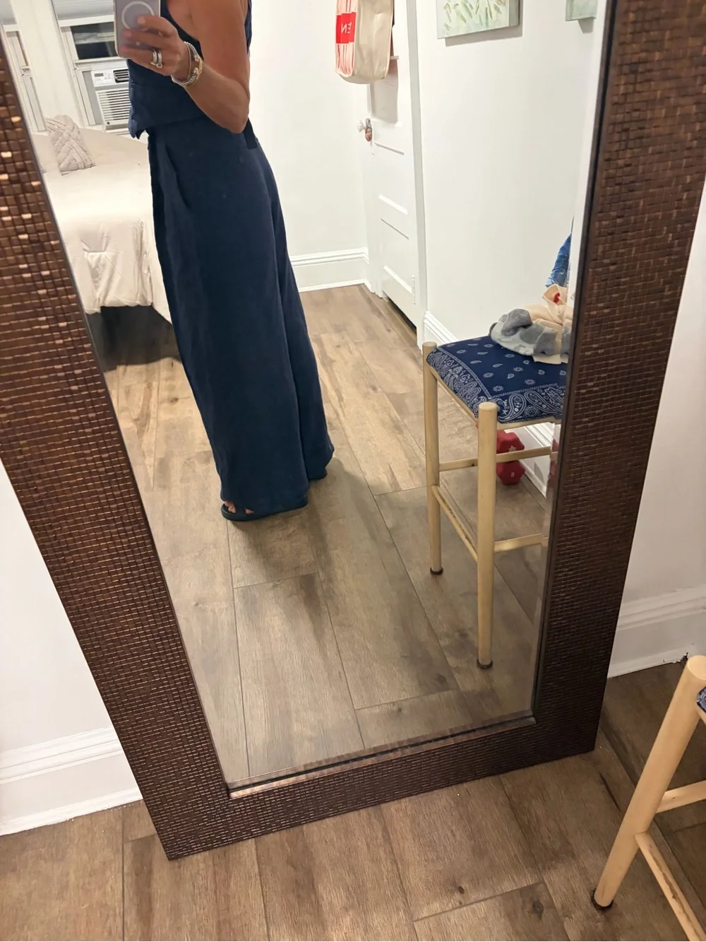 Zara Navy Sleeveless Linen Wide-Leg pant and vest
